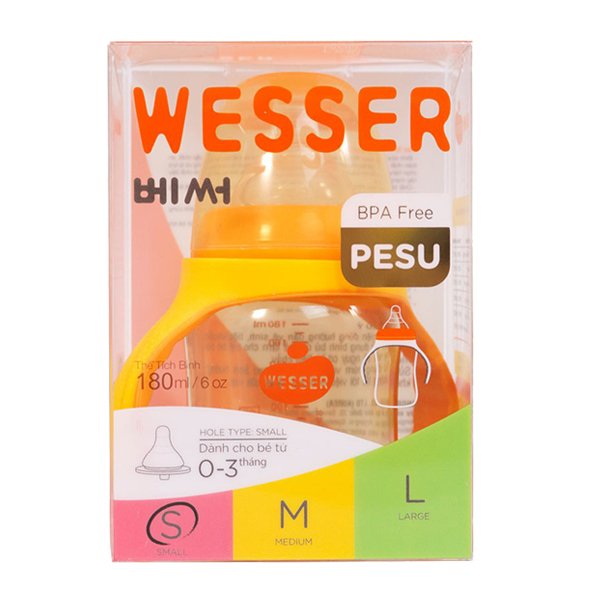 Bình sữa Wesser PESU cổ rộng có quai 180ml giá sỉ [Mẫu mới]